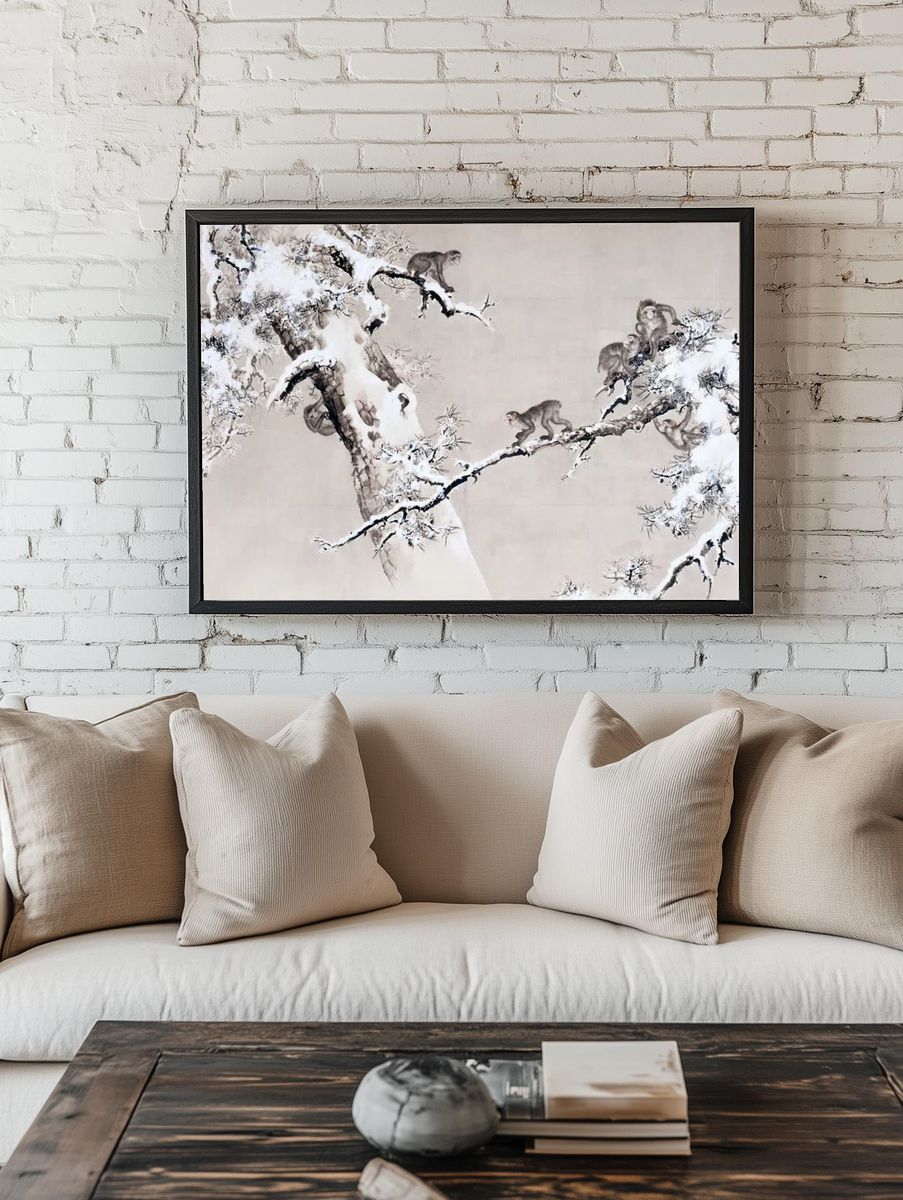 Monkeys in Snowy Landscape Poster. — room view 1