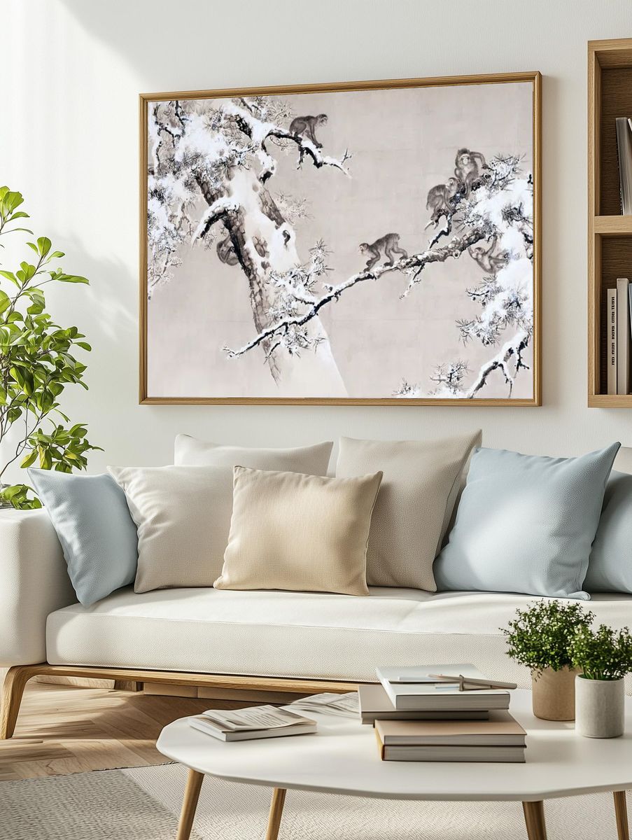 Monkeys in Snowy Landscape Poster. — room view 2