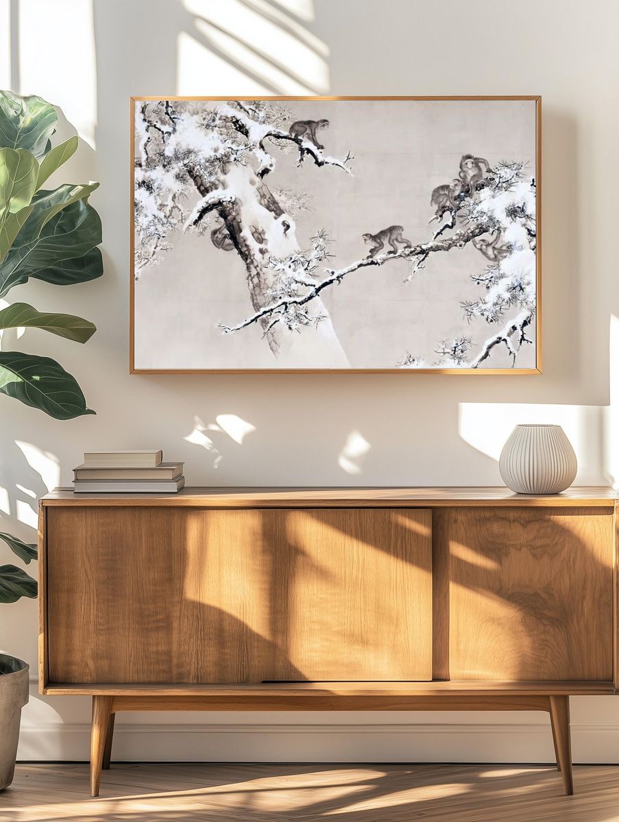 Monkeys in Snowy Landscape Poster. — room view 3