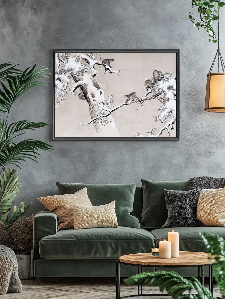 Monkeys in Snowy Landscape Poster. — room view 4