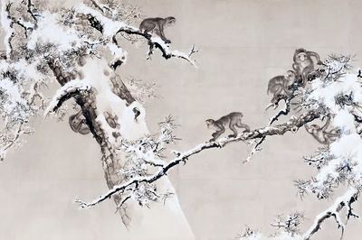 Monkeys in Snowy Landscape Poster. poster