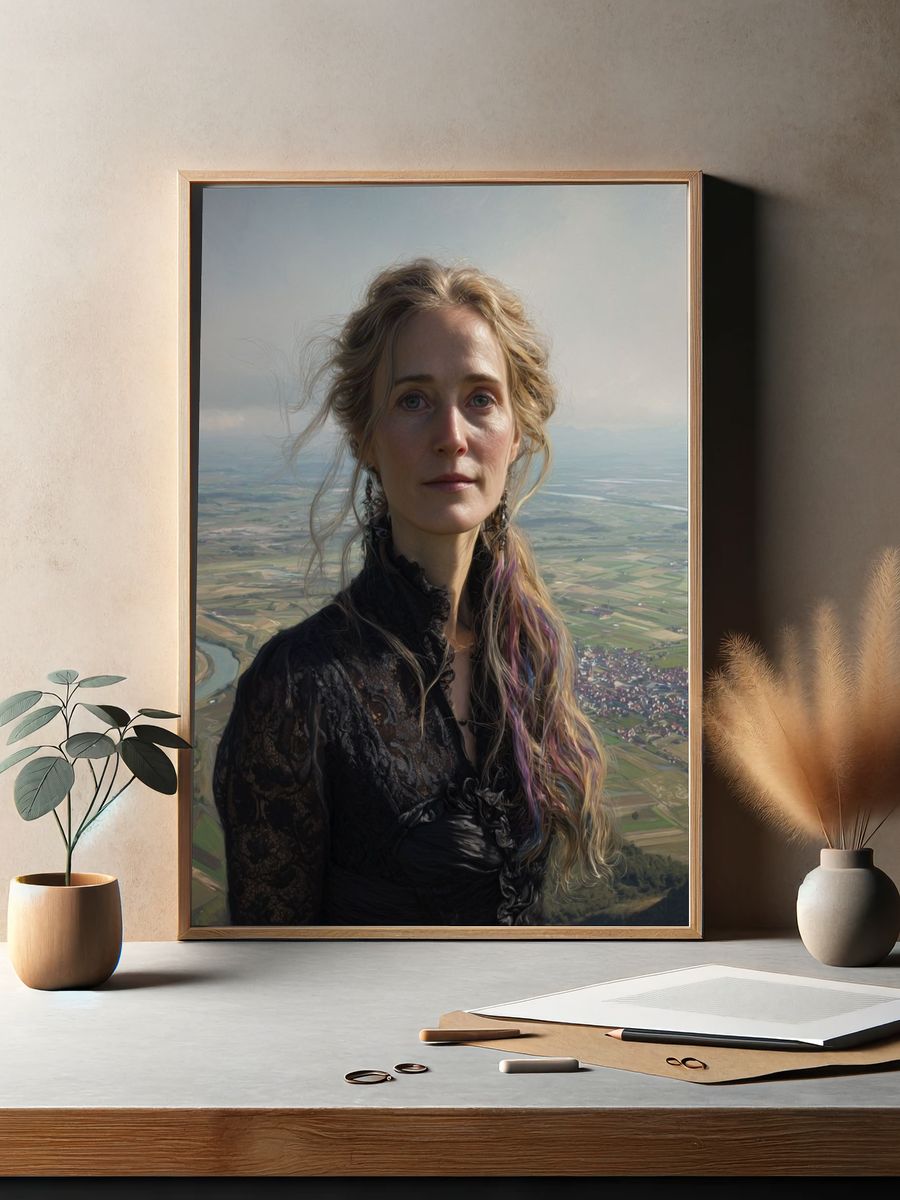 Woman Over Valley Portrait Print. — room view 2