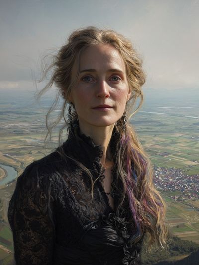 Woman Over Valley Portrait Print. poster print