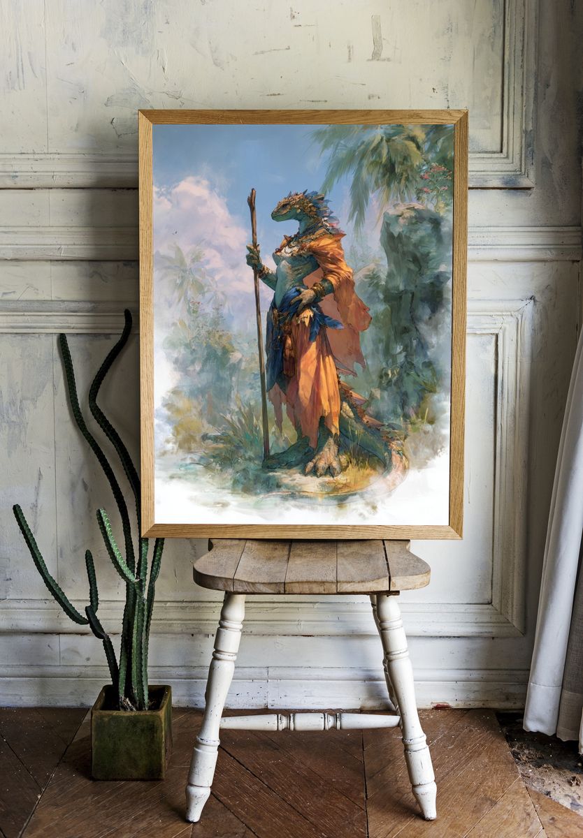 Lizard Warrior — Fantasy Art Print. — room view 1