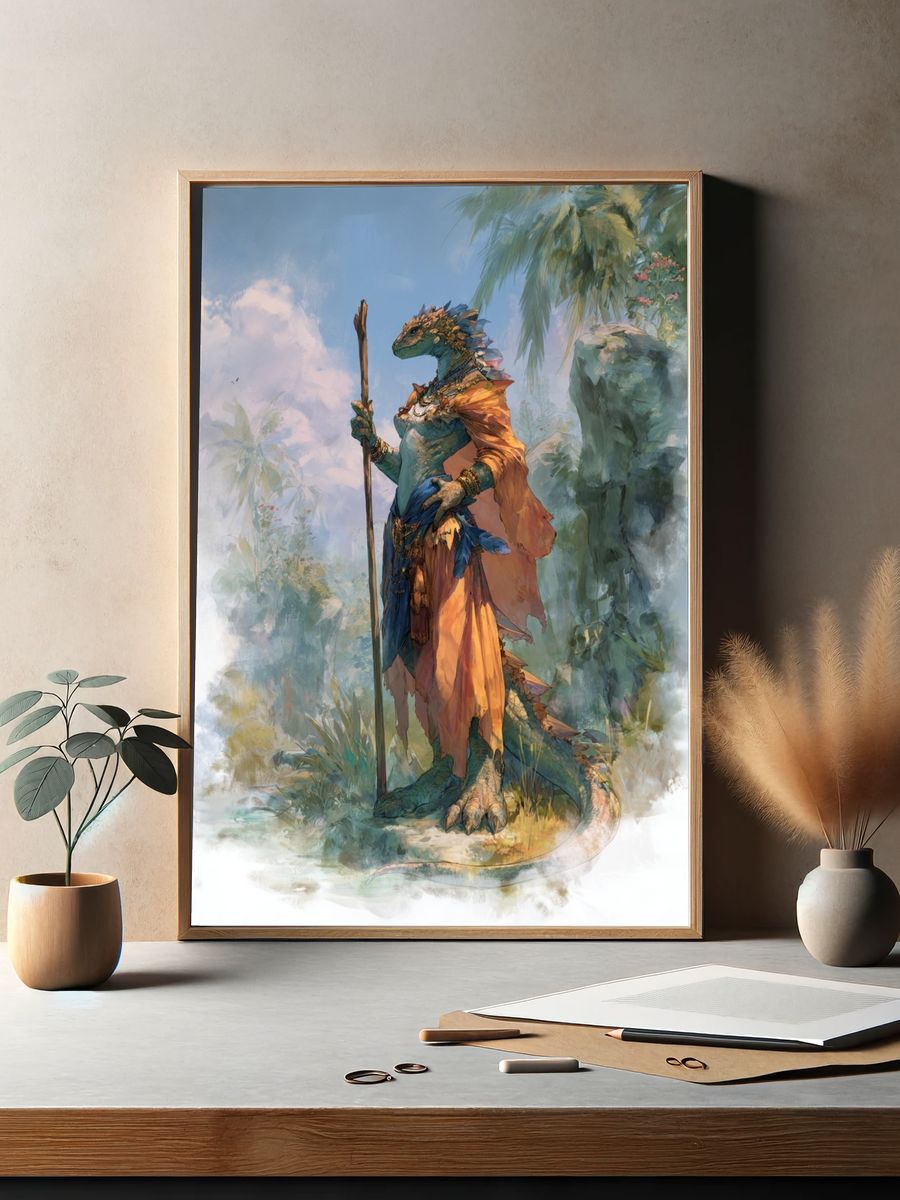 Lizard Warrior — Fantasy Art Print. — room view 2