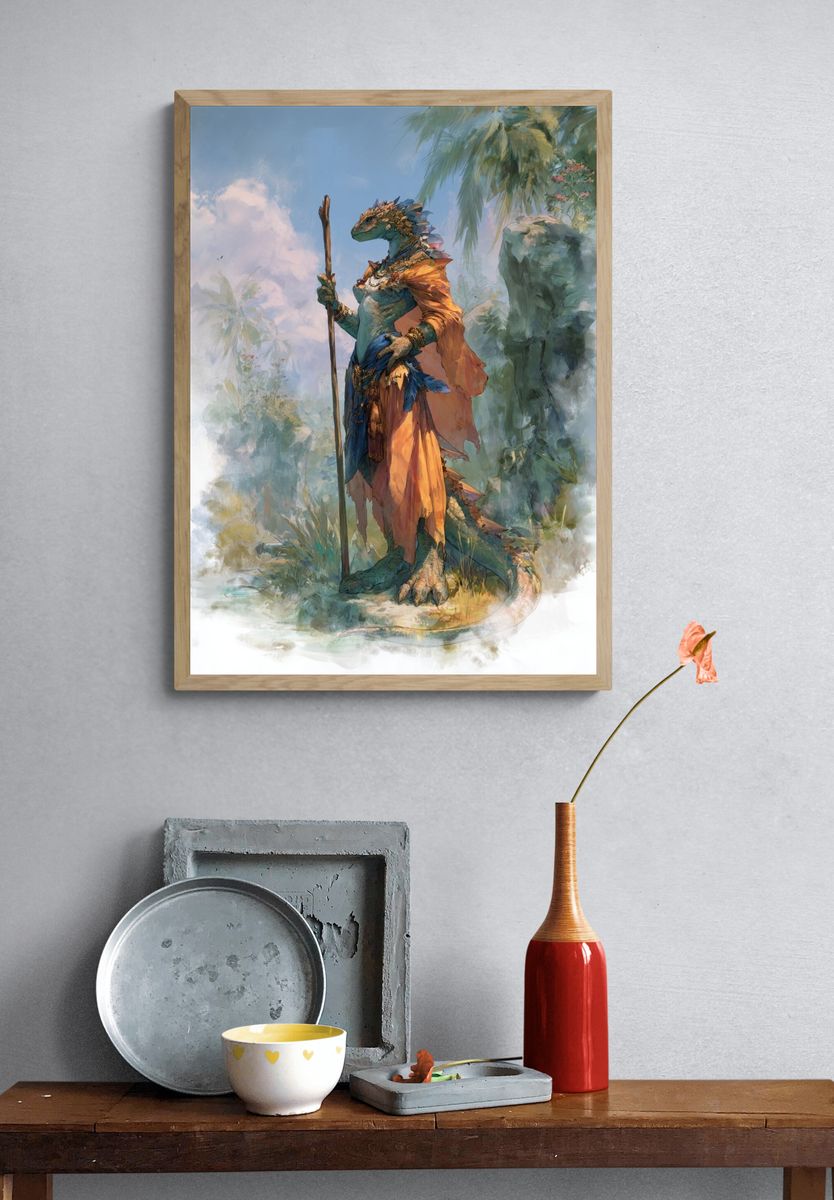 Lizard Warrior — Fantasy Art Print. — room view 3