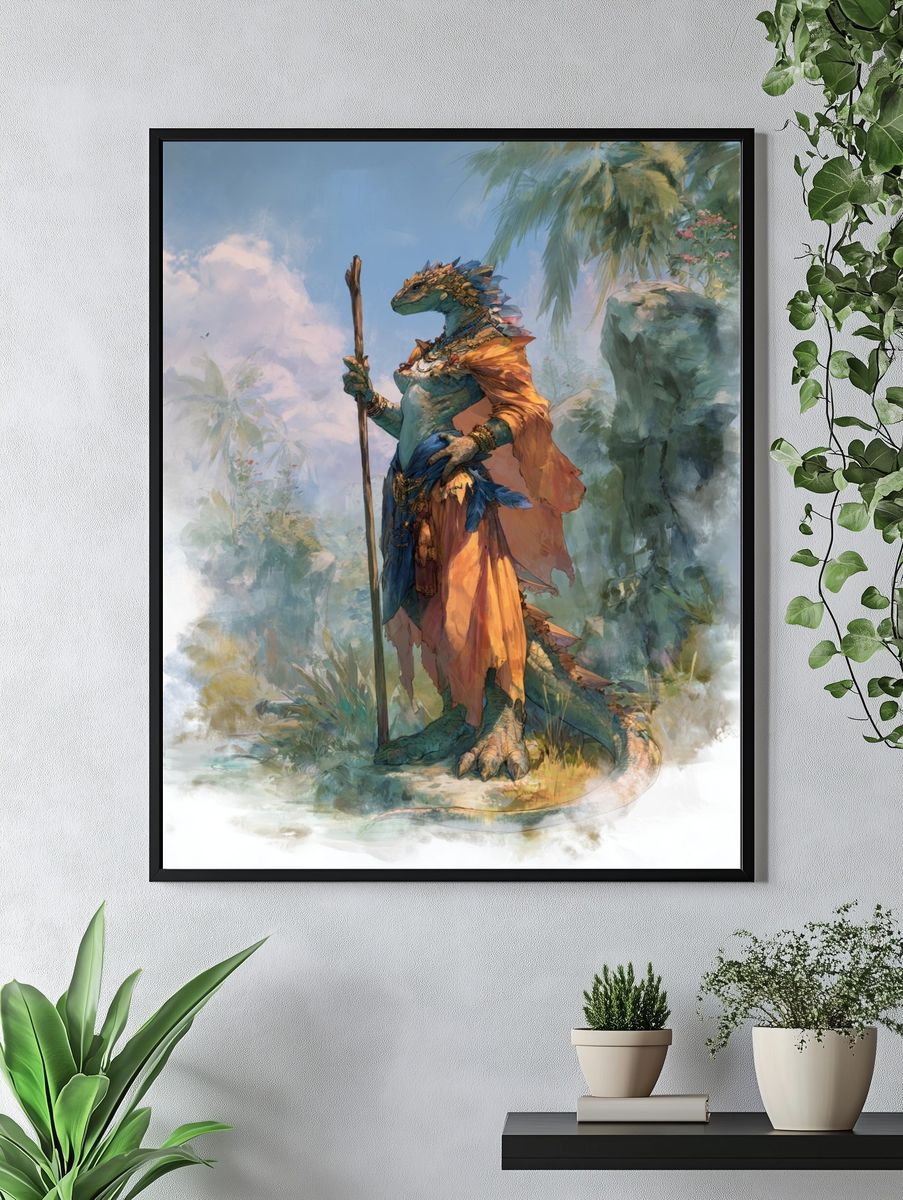Lizard Warrior — Fantasy Art Print. — room view 4