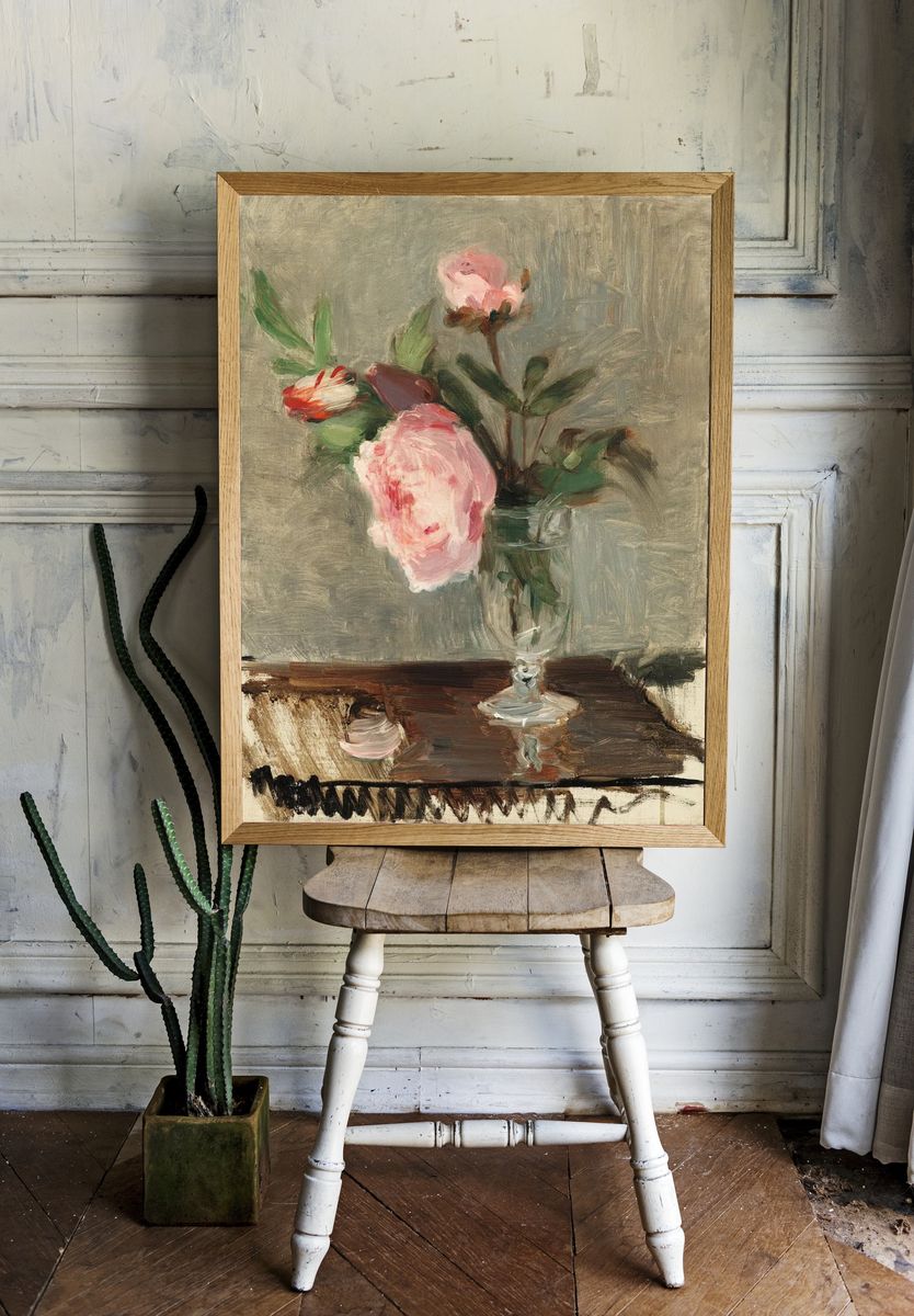 Aesthetic peonies painting. room preview