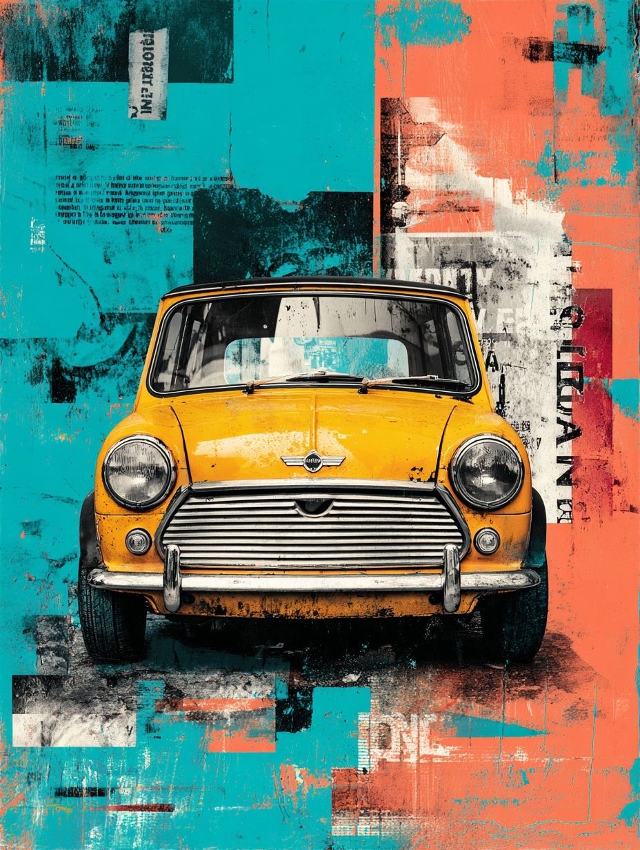 Yellow Mini Cooper Pop Art Poster. poster detail