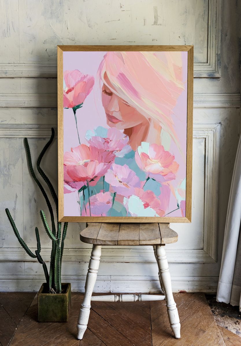 Pastel Floral Portrait Print. room preview