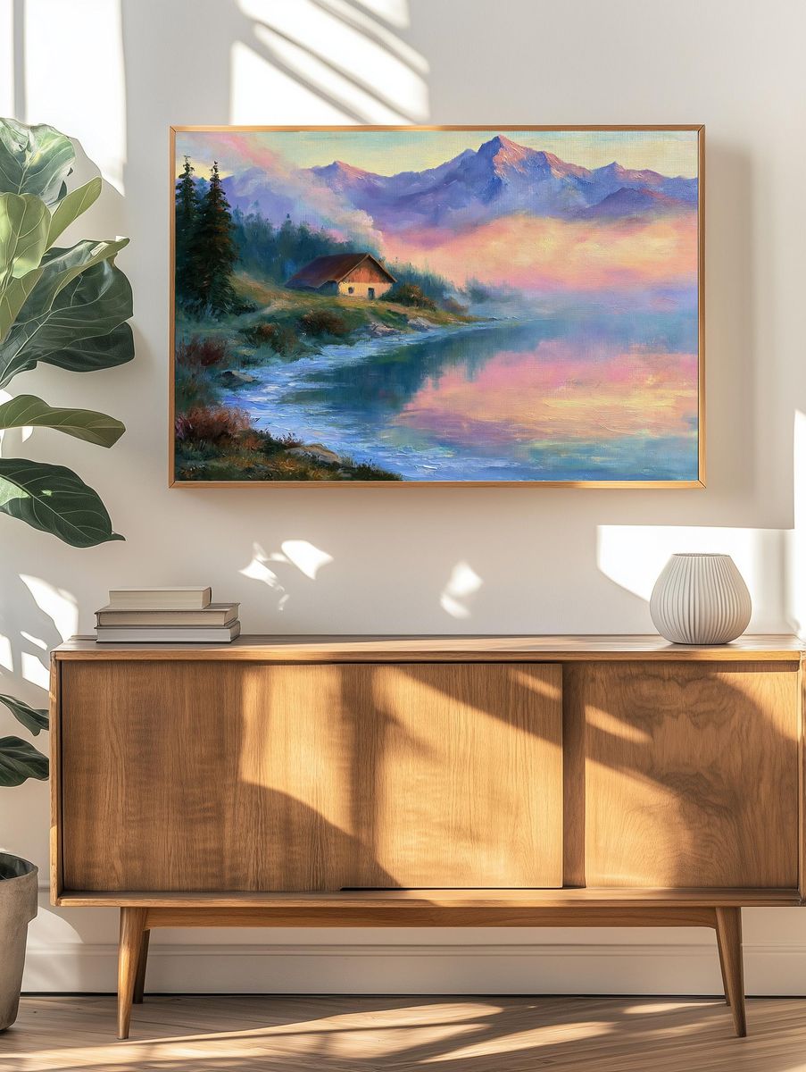 Misty Alpine Lake Fine-Art Poster. — room view 3