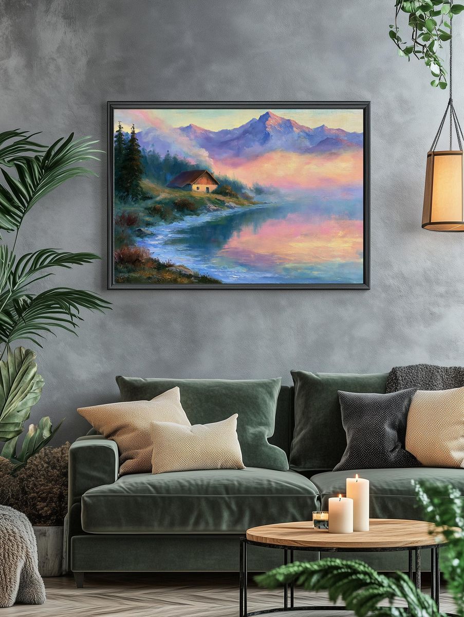 Misty Alpine Lake Fine-Art Poster. — room view 4