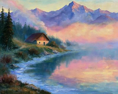 Misty Alpine Lake Fine-Art Poster.