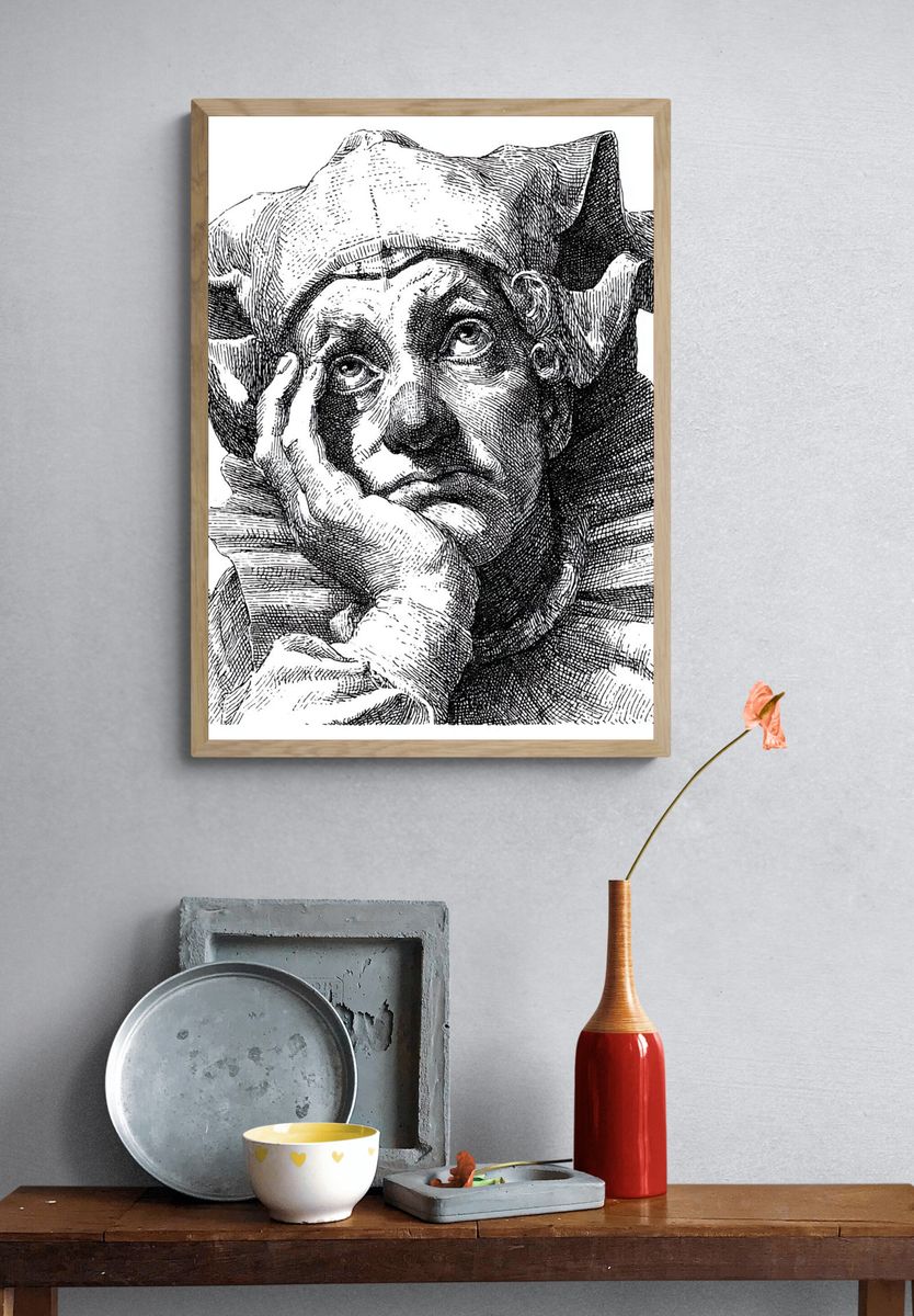 Pensive Jester — Fine Art Print. — room view 3