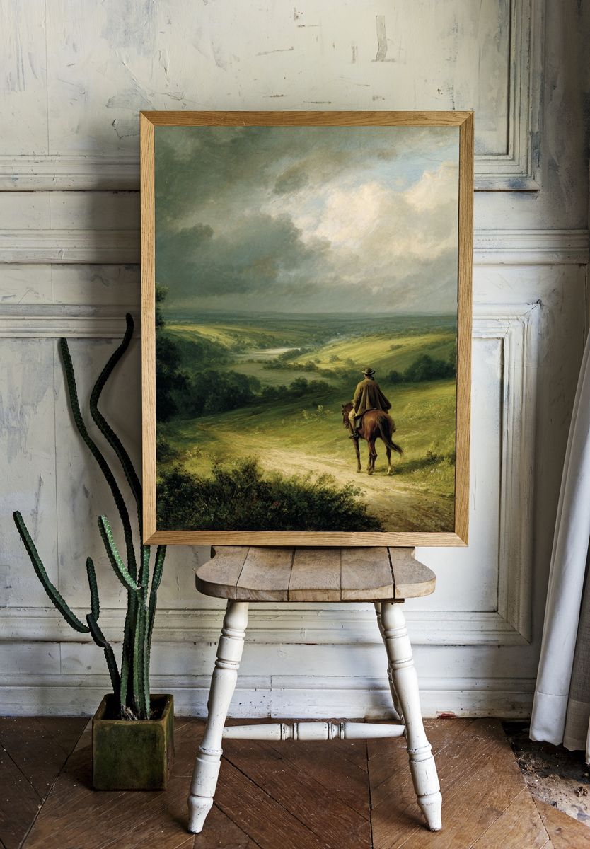 Rider Over Rolling Hills Fine-Art Poster. room preview