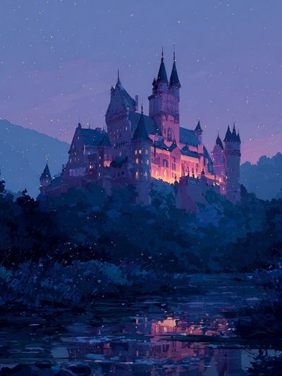 Enchanted Castle at Dusk — Fantasy Print. poster print