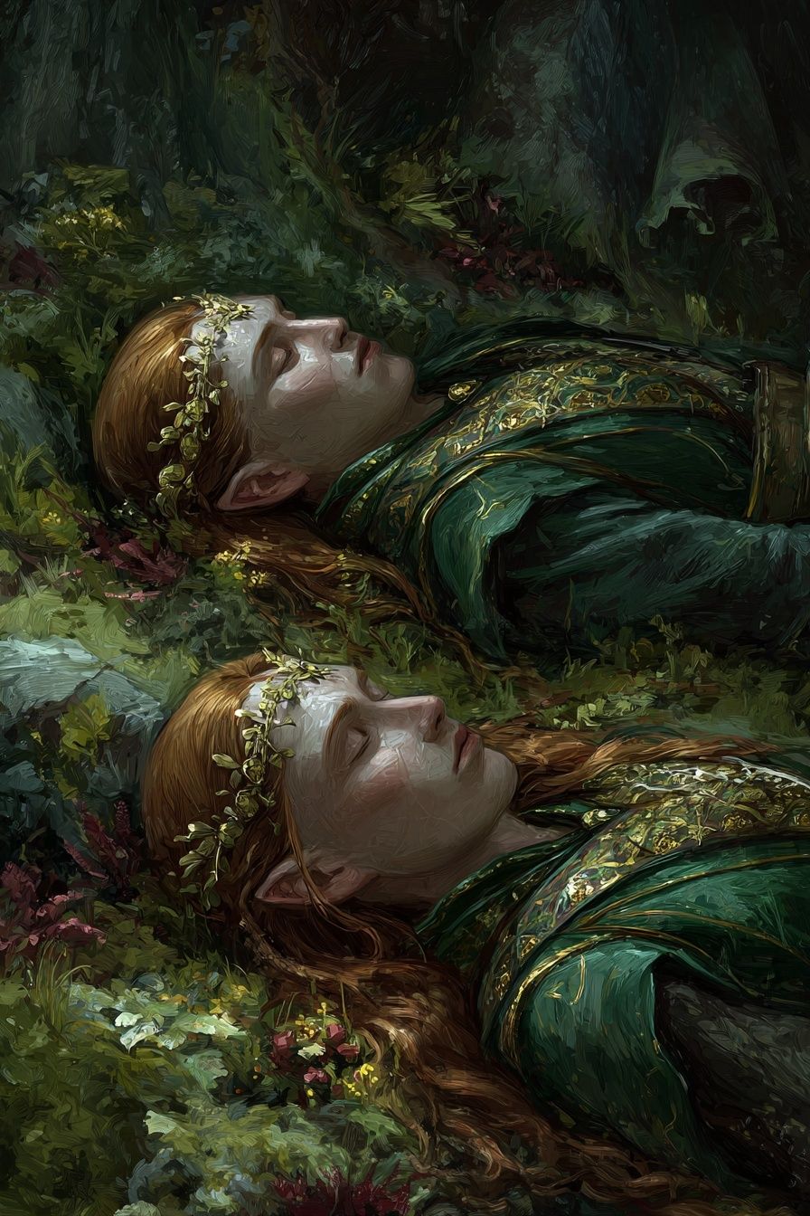 Elven Sisters in Nature — Fantasy Print. poster detail