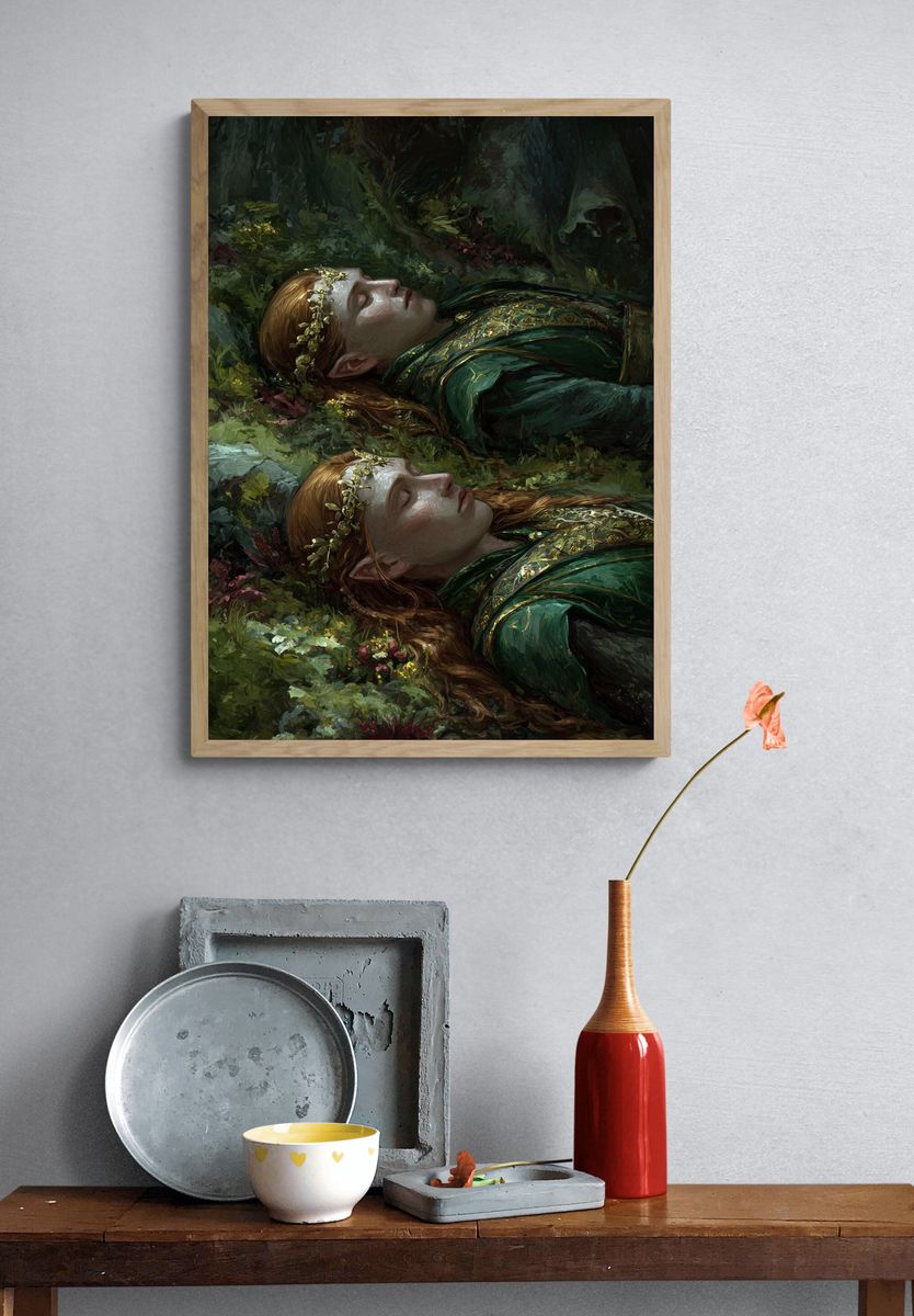 Elven Sisters in Nature — Fantasy Print. — room view 3