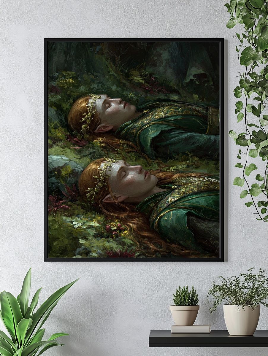 Elven Sisters in Nature — Fantasy Print. — room view 4