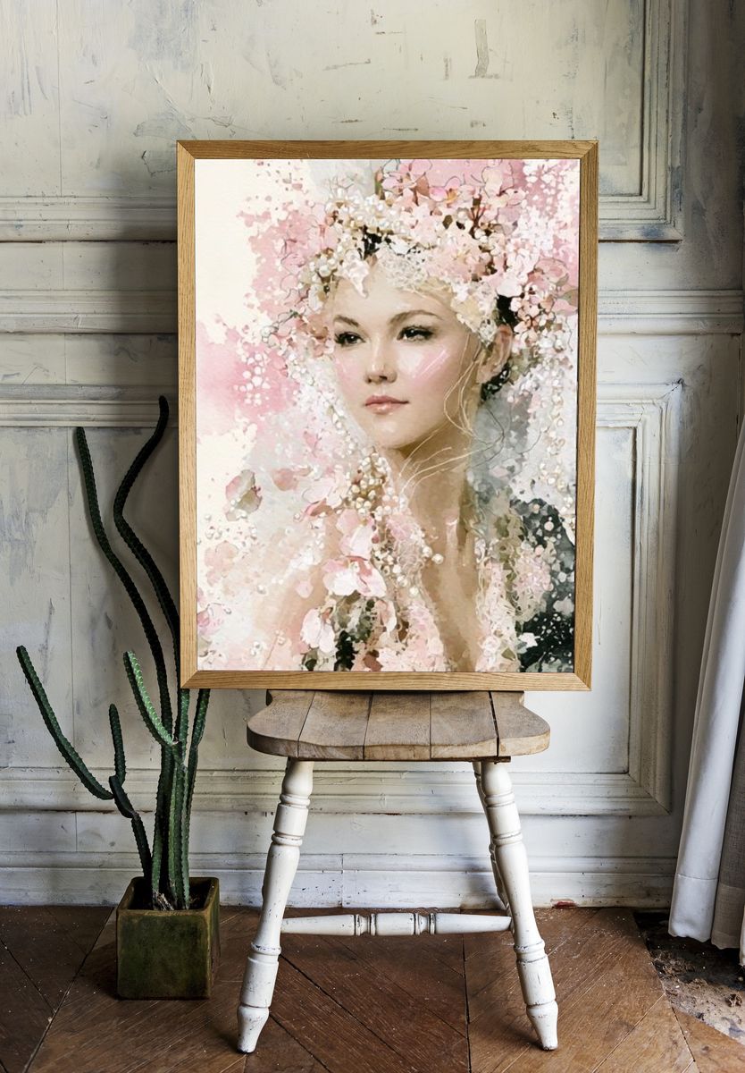 Floral Portrait Watercolor Print. — room view 1