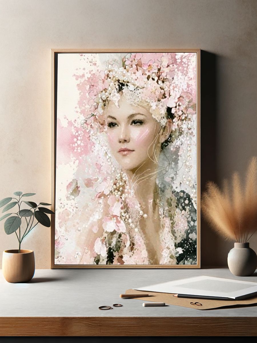 Floral Portrait Watercolor Print. — room view 2