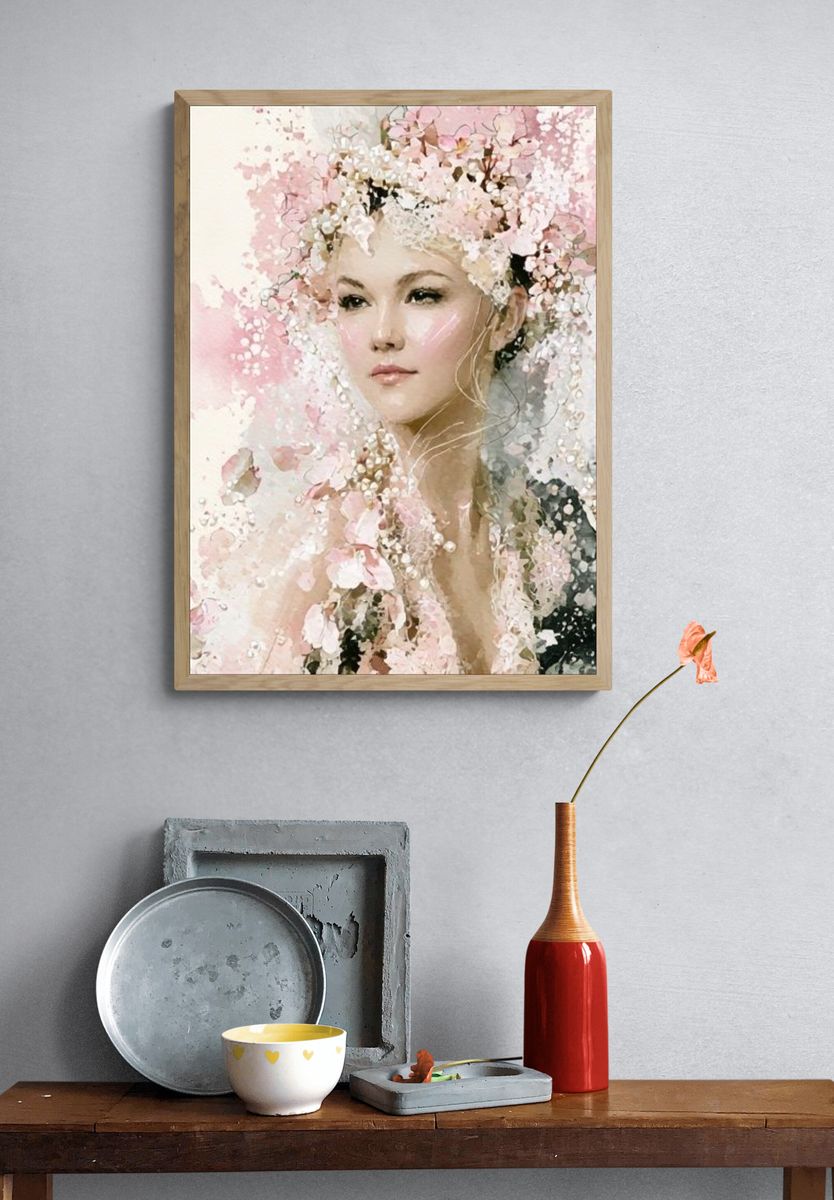 Floral Portrait Watercolor Print. — room view 3