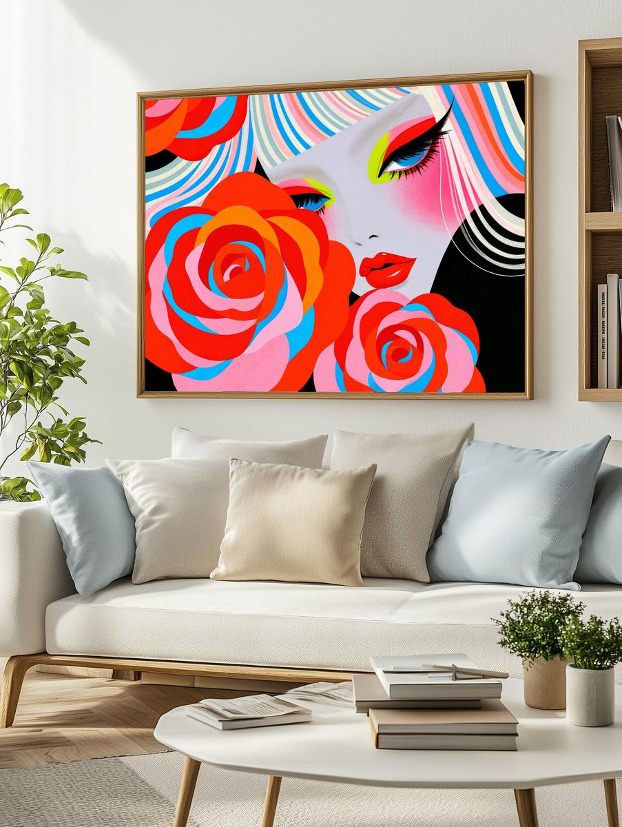 Pop Art Woman Floral Poster. — room view 2