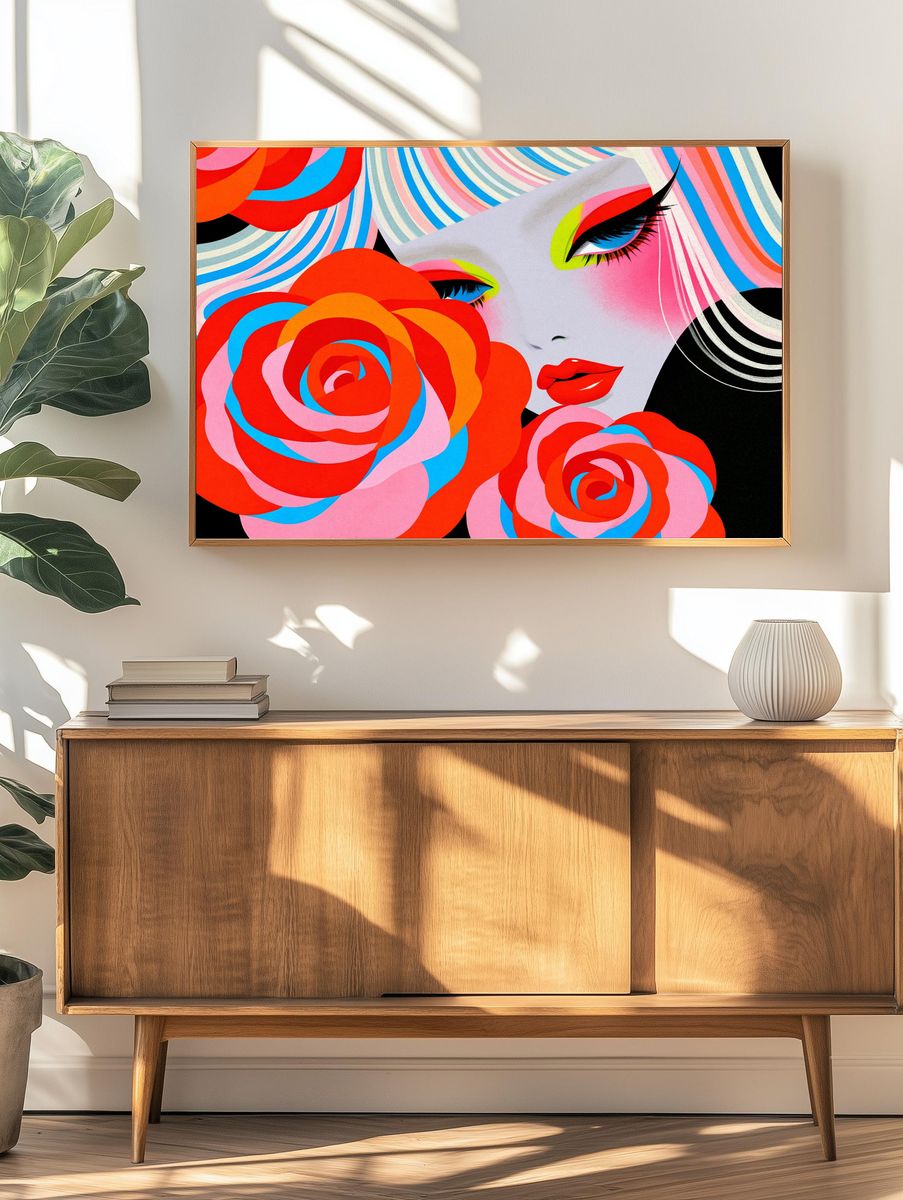 Pop Art Woman Floral Poster. — room view 3