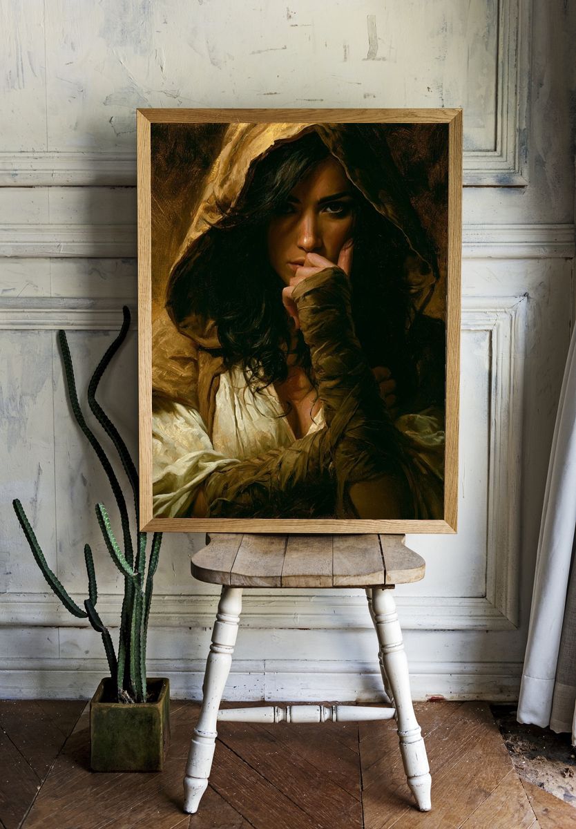 Hooded Woman Portrait Fine-Art Poster. room preview