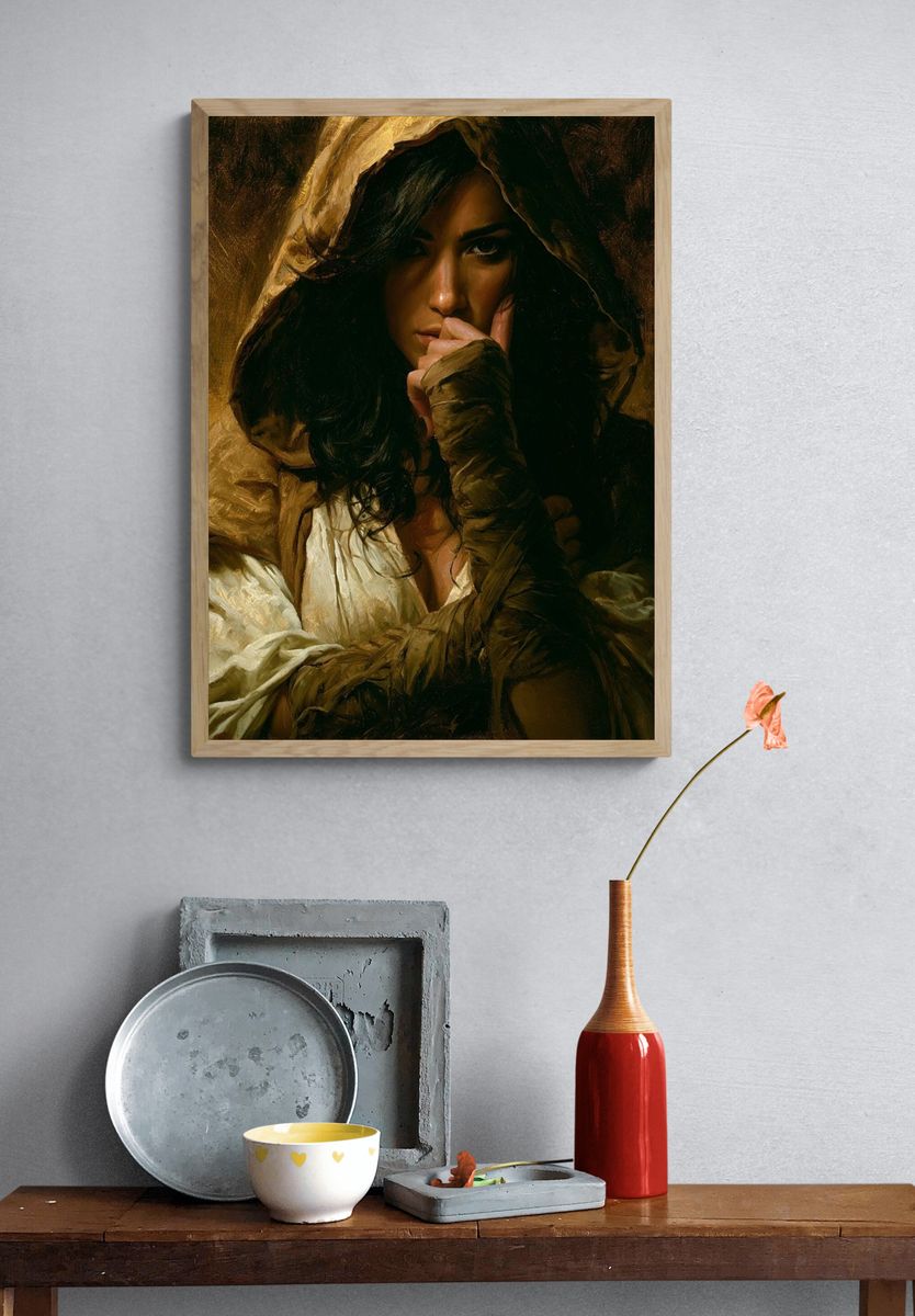 Hooded Woman Portrait Fine-Art Poster. — room view 3