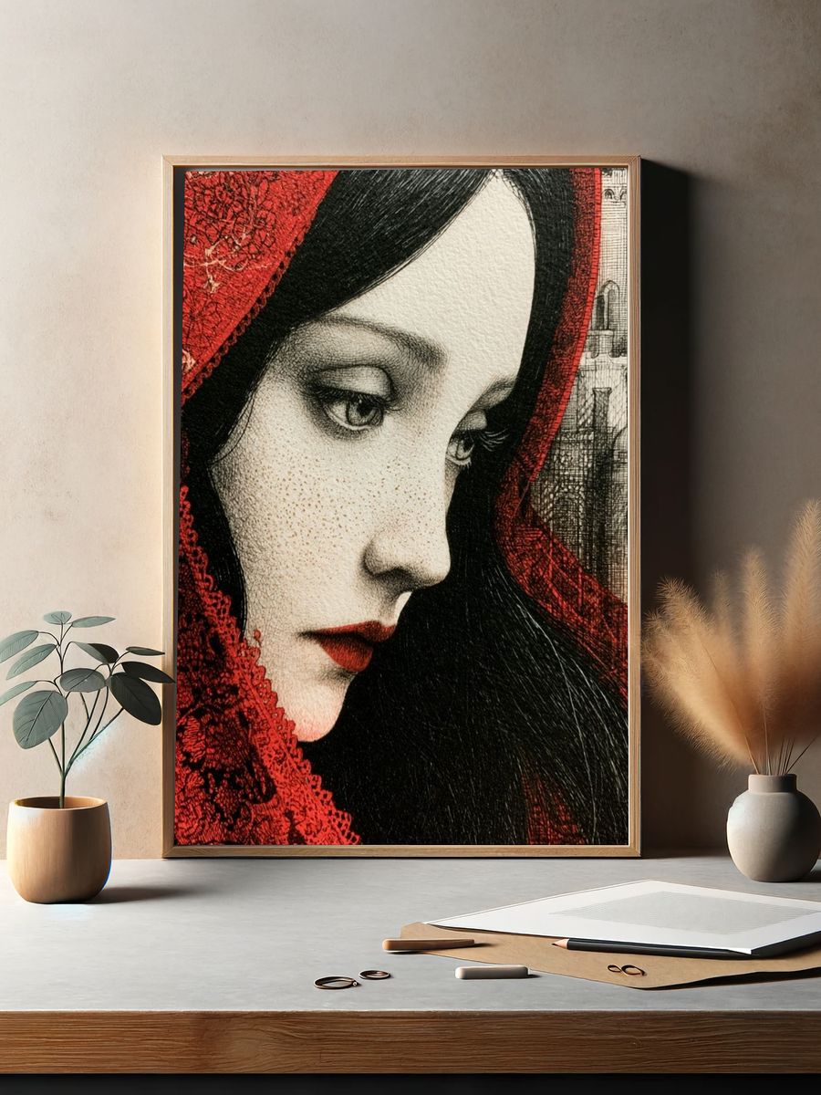 Crimson Veil Portrait Print. — room view 2