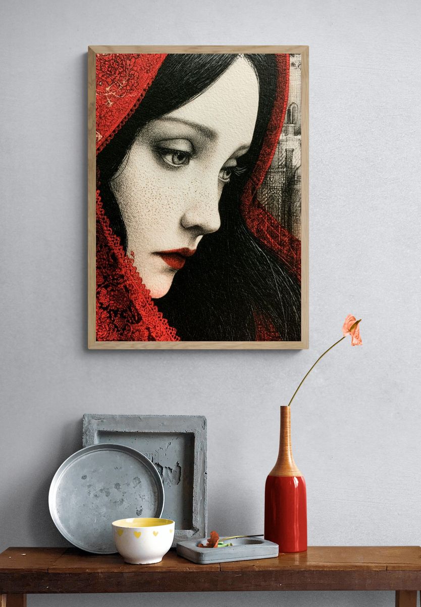 Crimson Veil Portrait Print. — room view 3