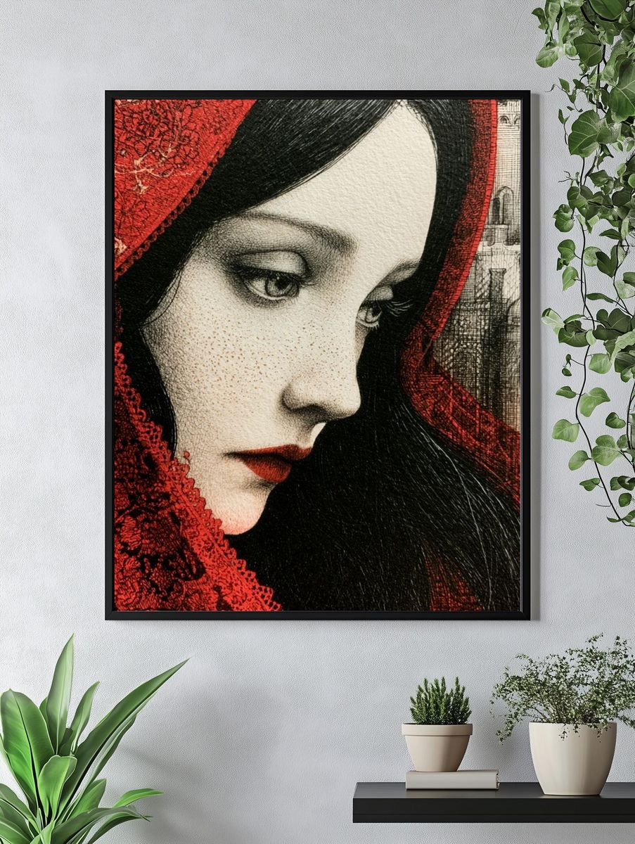 Crimson Veil Portrait Print. — room view 4