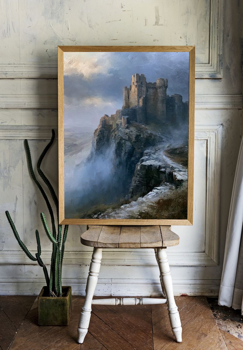 Misty Castle Cliff Fine-Art Print. room preview