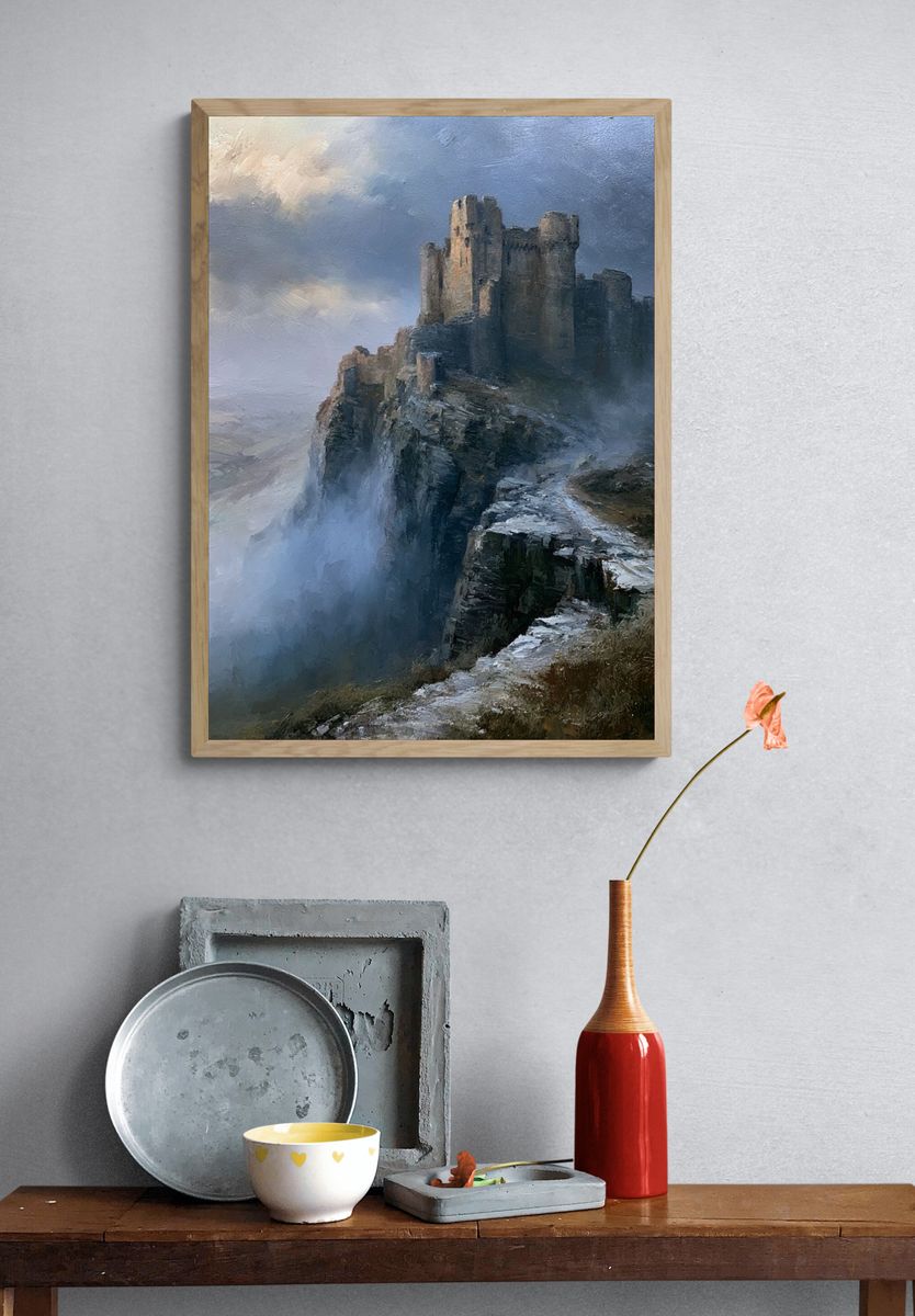 Misty Castle Cliff Fine-Art Print. — room view 3