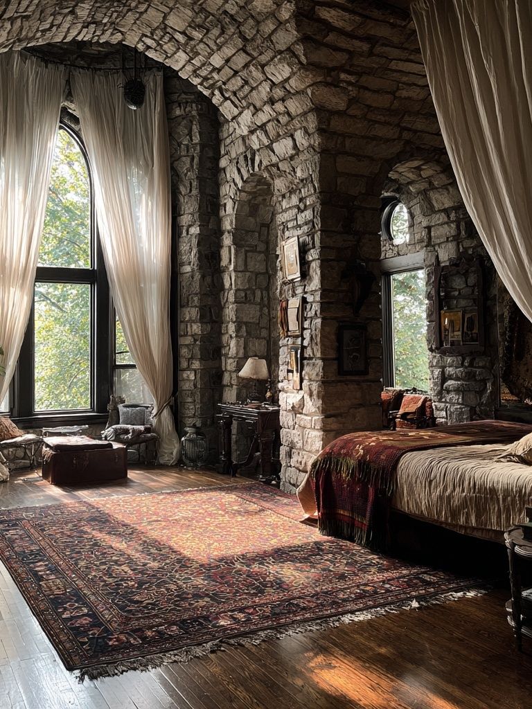 Cozy Stone Bedroom — Fine Art Print. poster detail