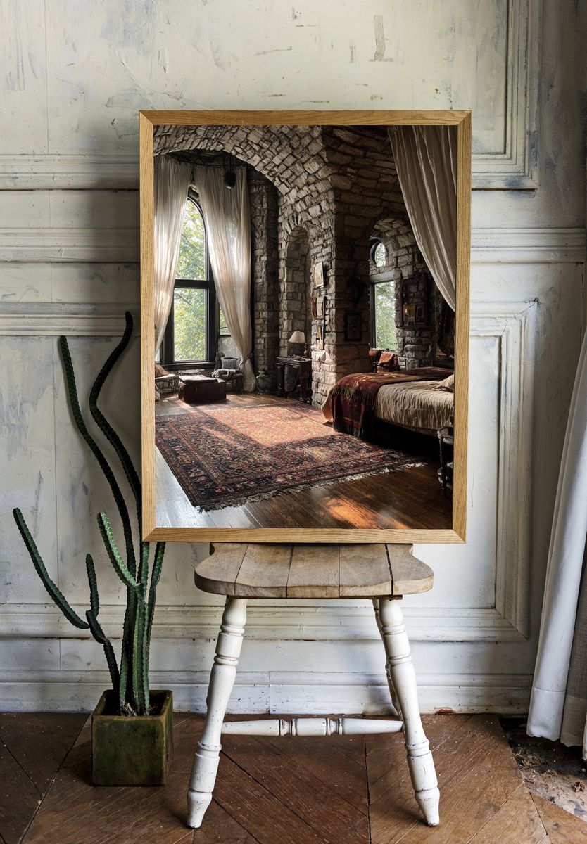 Cozy Stone Bedroom — Fine Art Print. — room view 1