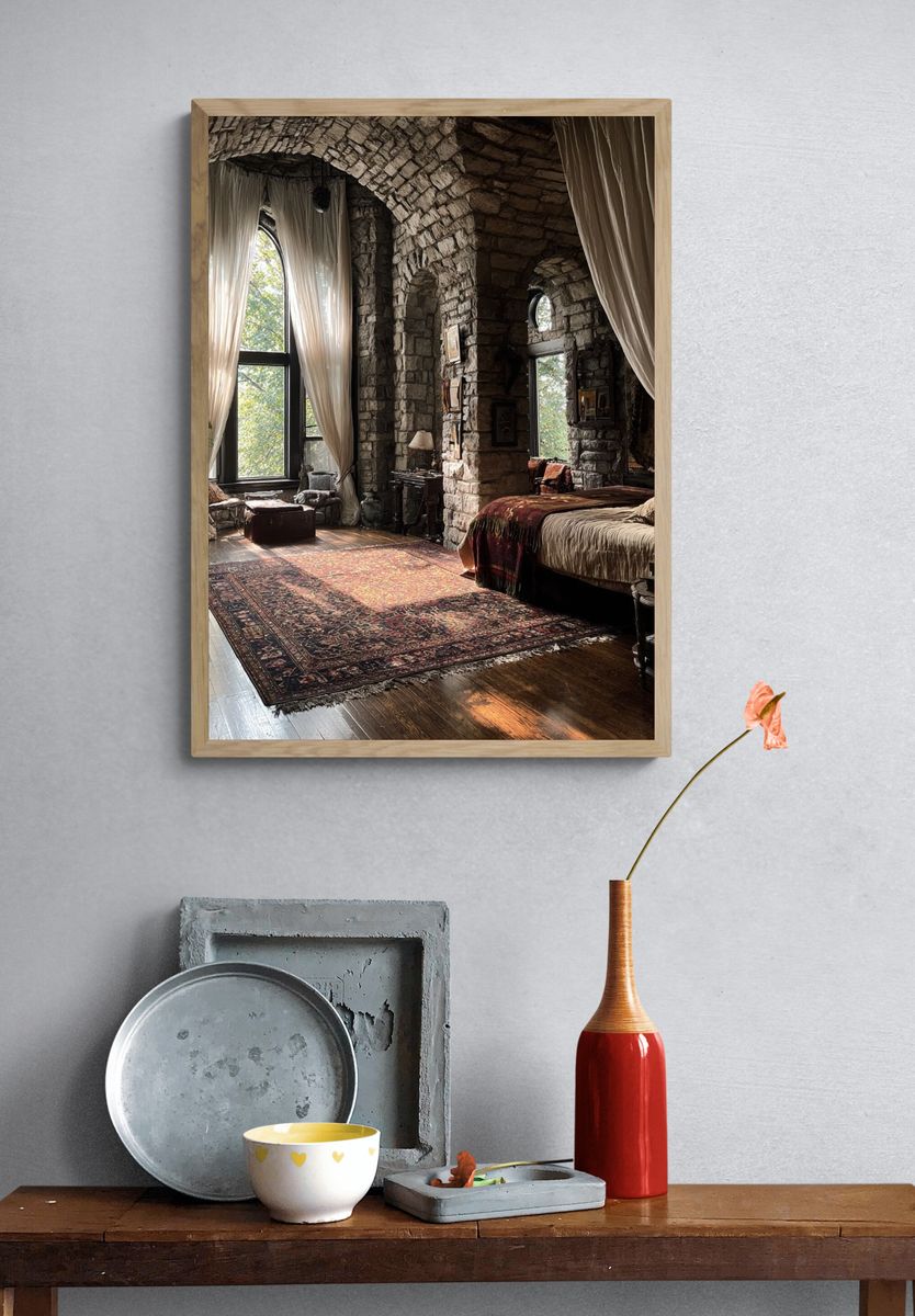 Cozy Stone Bedroom — Fine Art Print. — room view 3