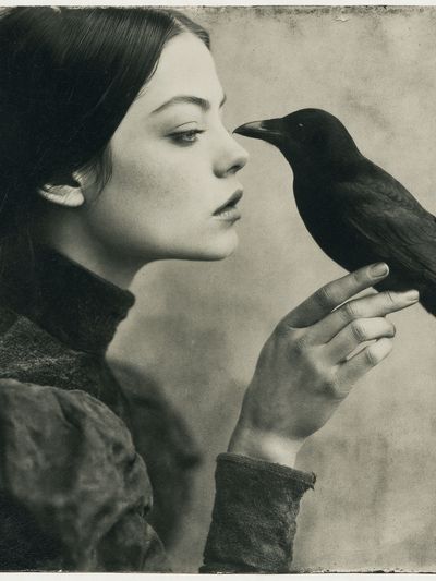 Girl and Crow Vintage Print.
