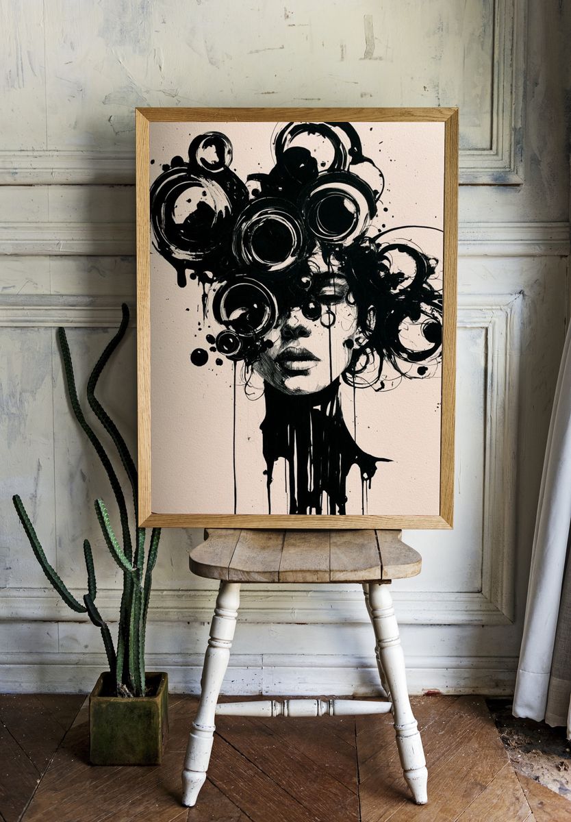 Abstract Ink Portrait Poster. — room view 1