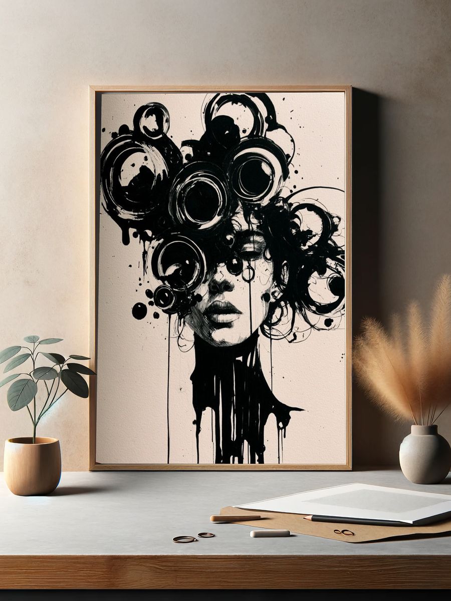 Abstract Ink Portrait Poster. — room view 2