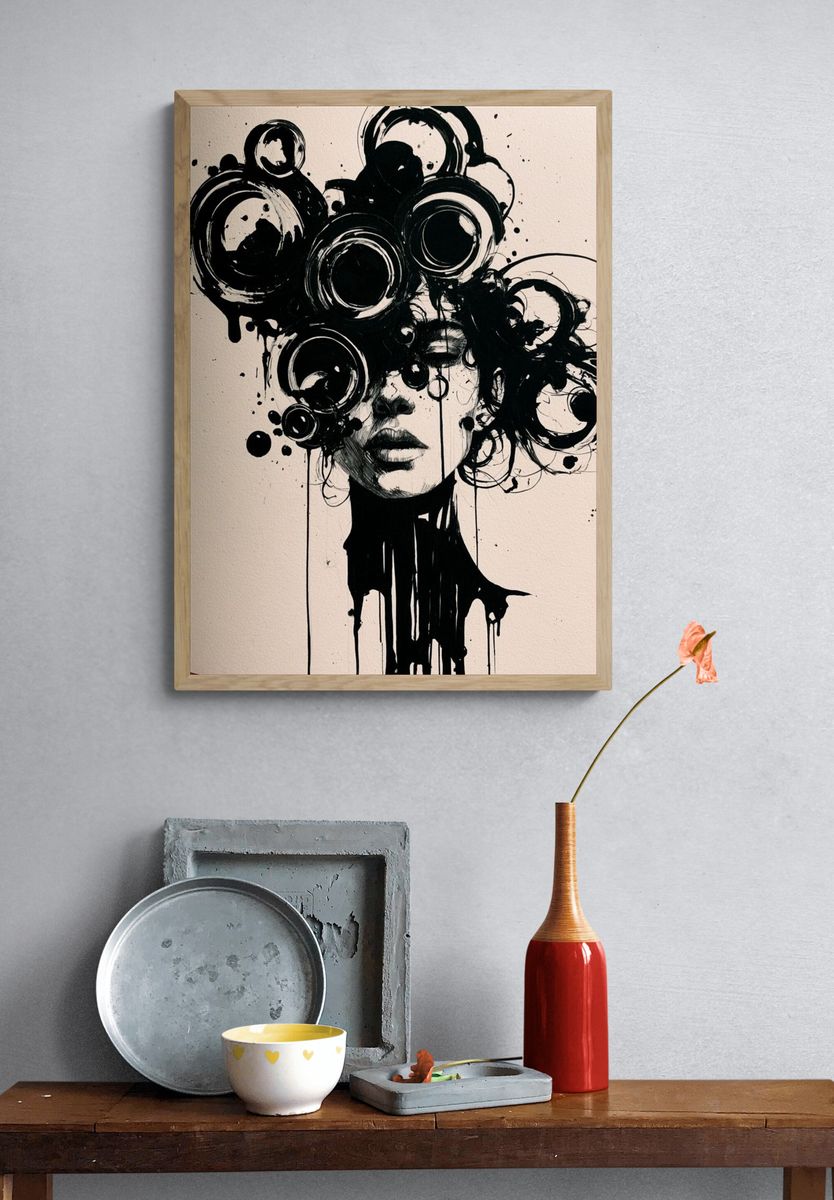 Abstract Ink Portrait Poster. — room view 3