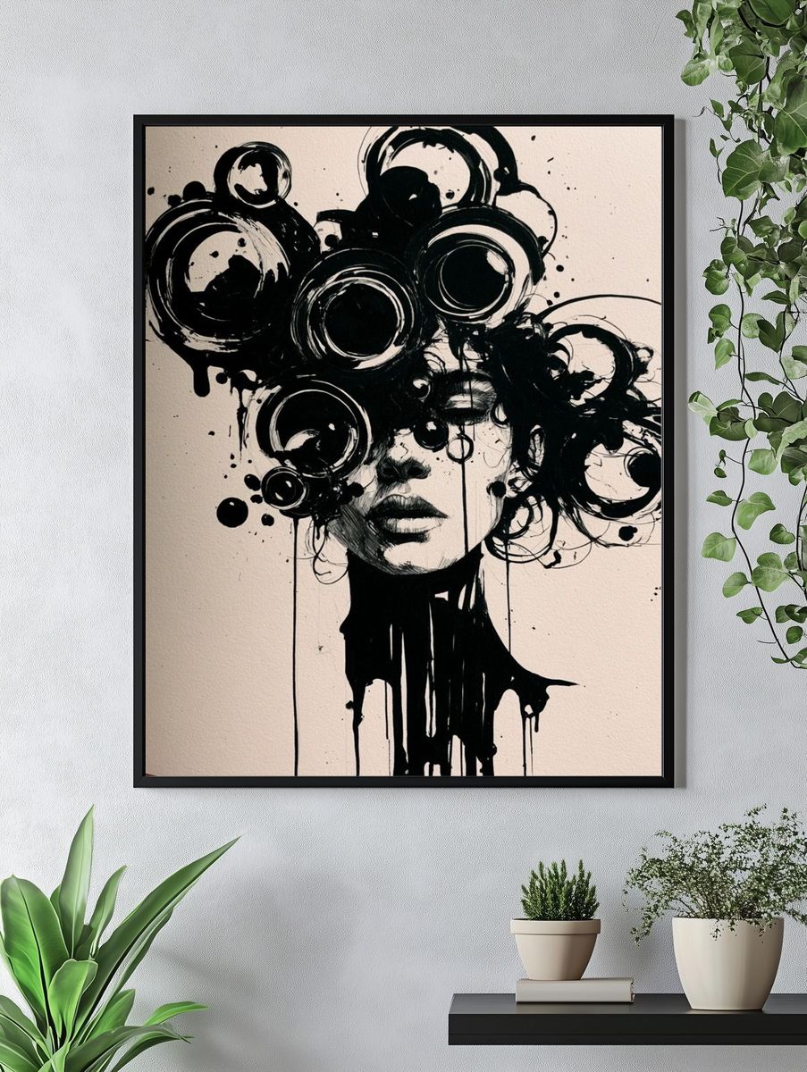 Abstract Ink Portrait Poster. — room view 4