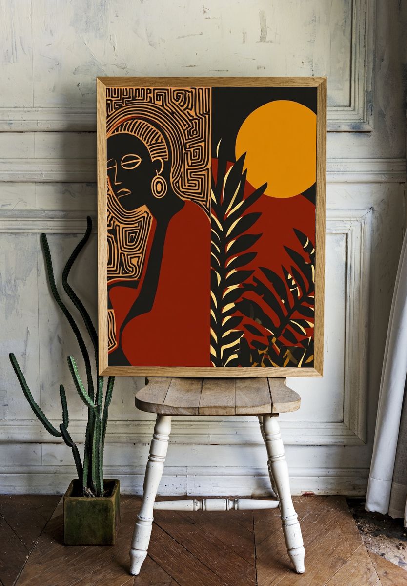 Abstract Woman with Sun — Fine Art Print. — room view 1