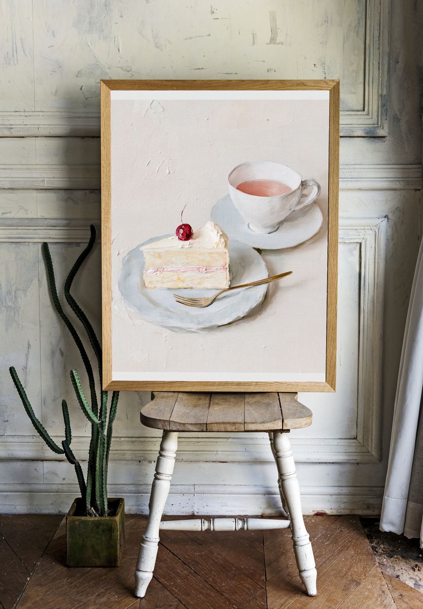 Cherry Cake Still Life Print. room preview