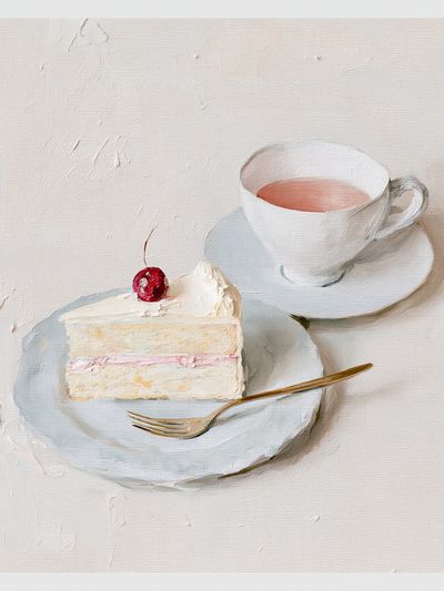 Cherry Cake Still Life Print. poster