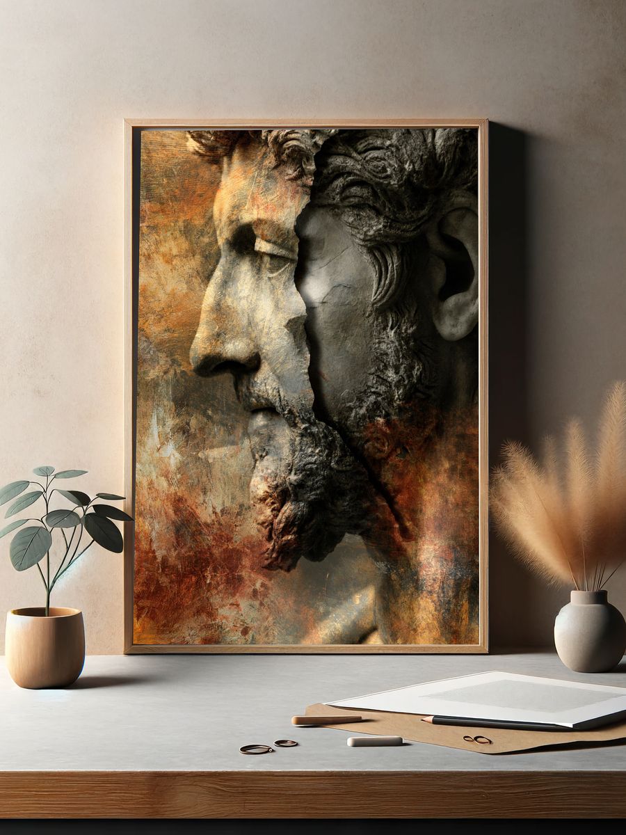 Classical Stone Face Abstract Print. — room view 2
