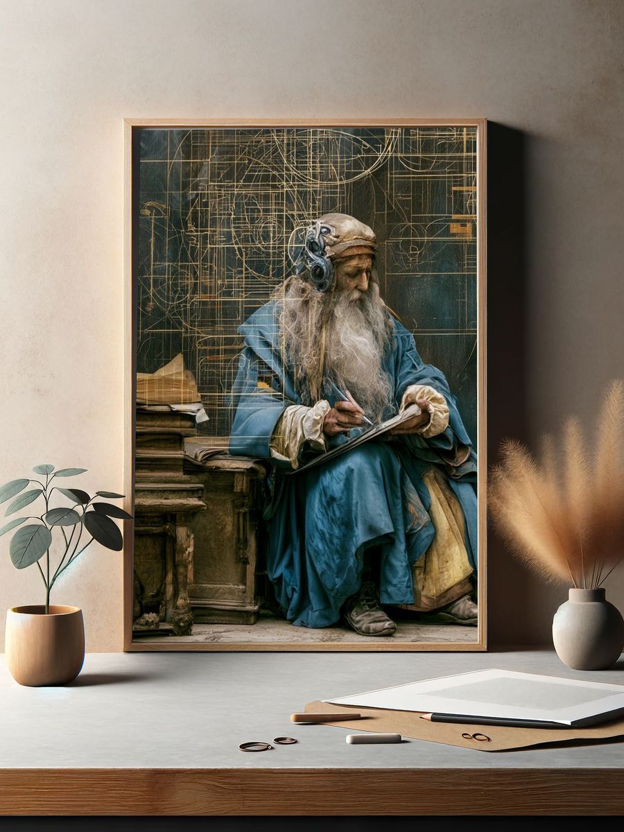 Steampunk Scholar Portrait Print. — room view 2