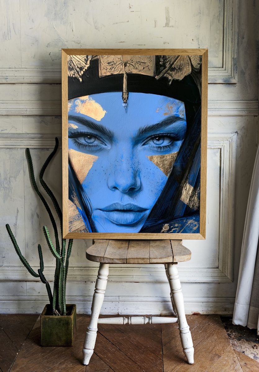 Blue Goddess Portrait Print. room preview