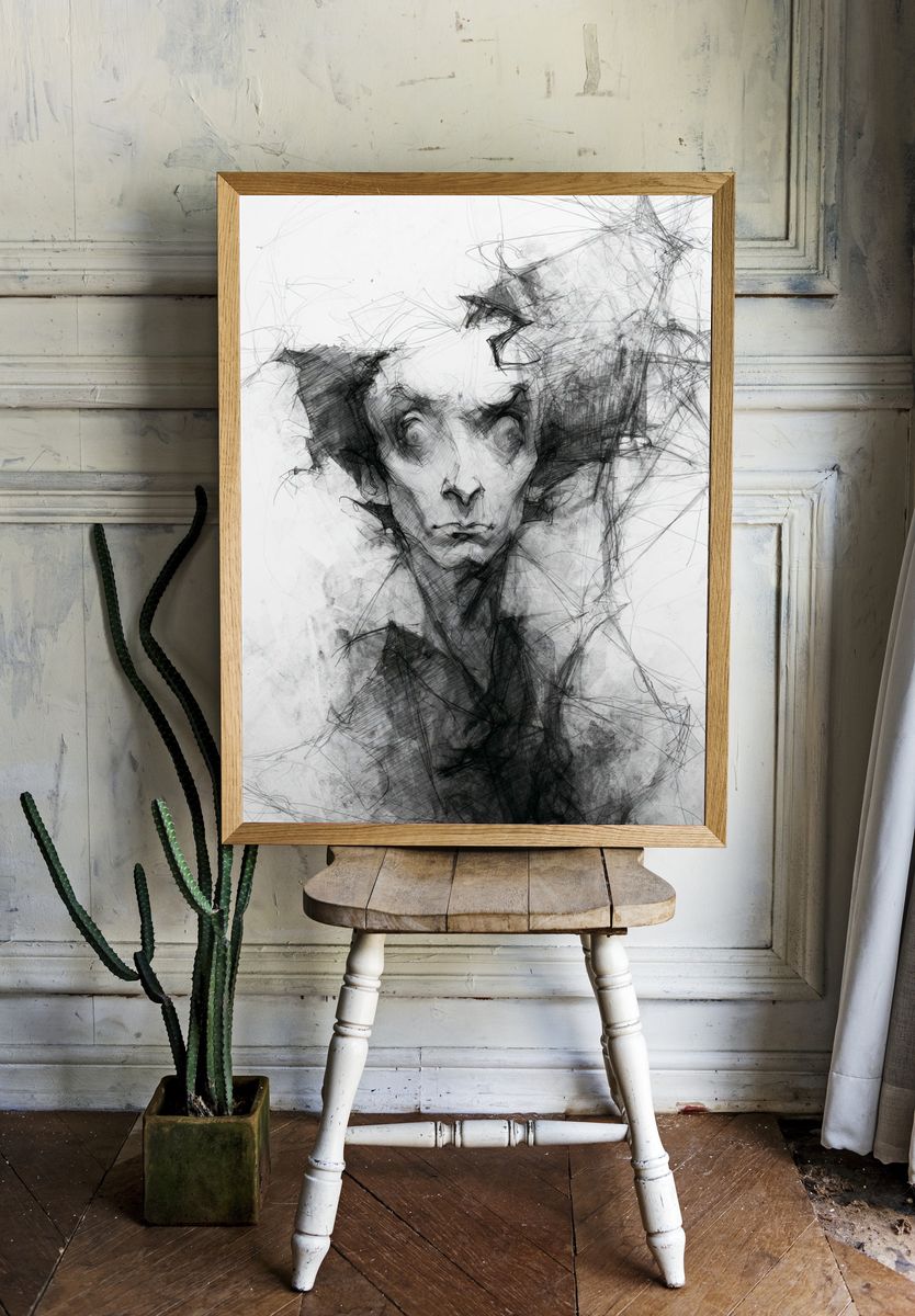 Surreal Ink Portrait Poster. room preview